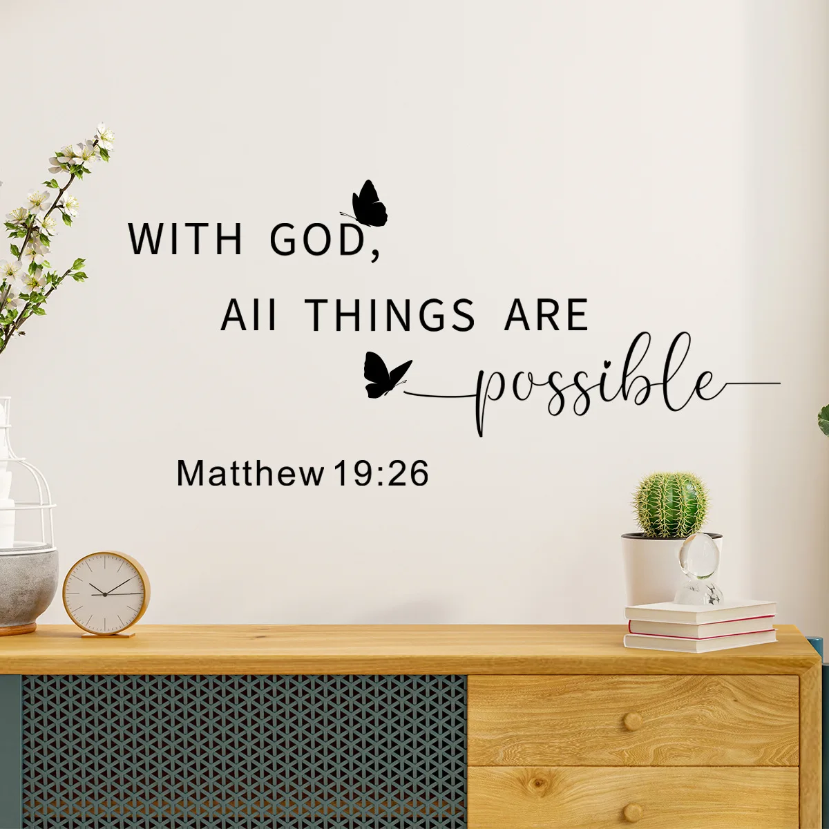 1pc WITH GOD ALL THINGS ARE POSSIBLE Font  Wall Decal - Beautiful Slogan Print Wall Stickers Home Decor Accent for Any Room