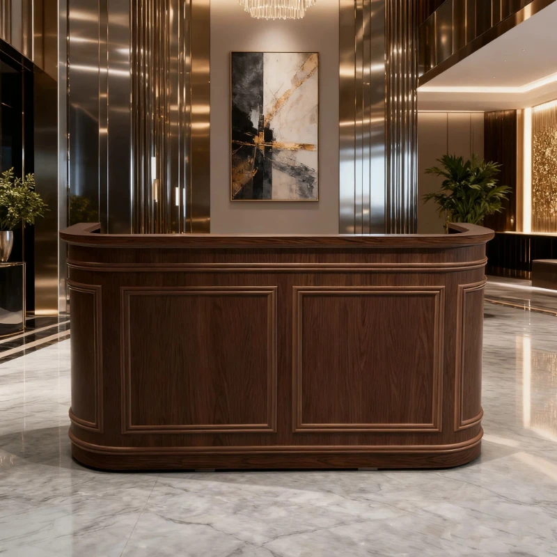 Custom Brown Reception Desks Beauty Boutique Large Retro Executive Reception Desk Store Counter Empfangs Tresen Furniture
