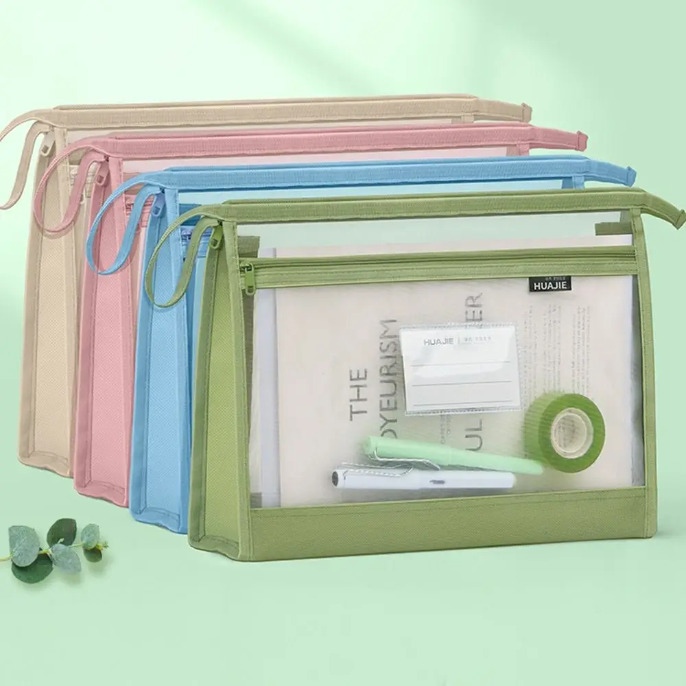 Mesh Mesh Zipper Pouch Bag Large Capacity Transparent Document Bag Portable Multifunctional Data Storage Bag