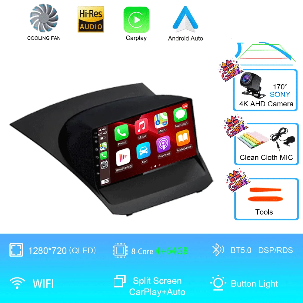 Android 16 voor Ford Fiesta Mk 6 2009 2010 2011 2012 2013 2014 - 2018 Carplay Auto Multimedia autoradio speler WiFi+4G DSP GPS 2DIN - afbeelding 1
