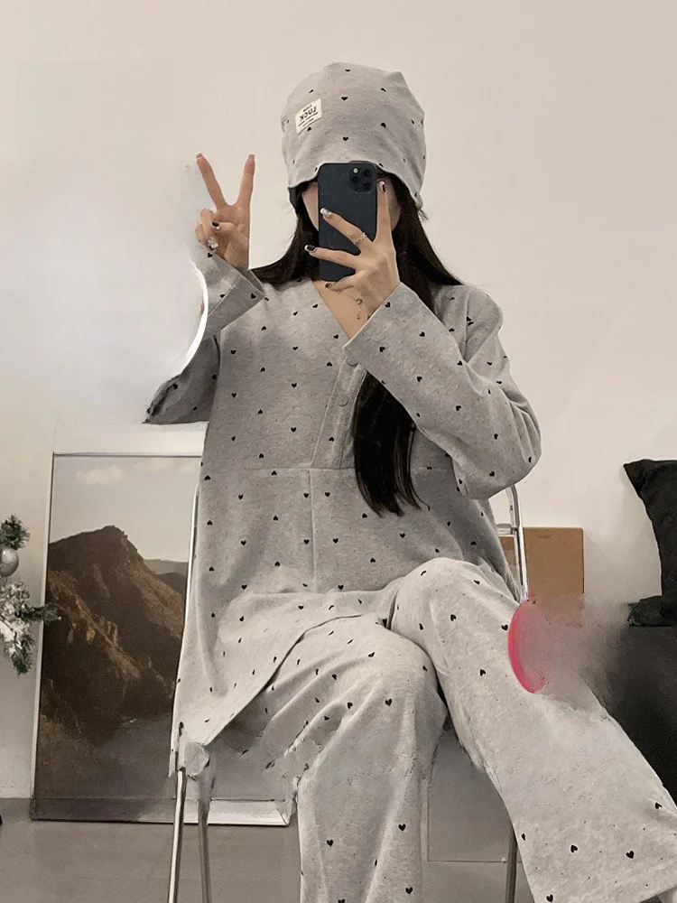 thin-ice-porcelain-cotton-postpartum-nursing-spwear-set-for-women-with-detachable-chest-pad-home-comfortable-v-ne-long-s