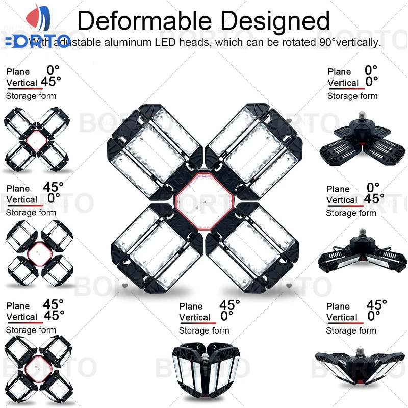 Plafonnier déformable à 2023 Led pour Garage, avec 12 panneaux réglables, lampes de travail pour magasin, stockage, entrepôt, atelier