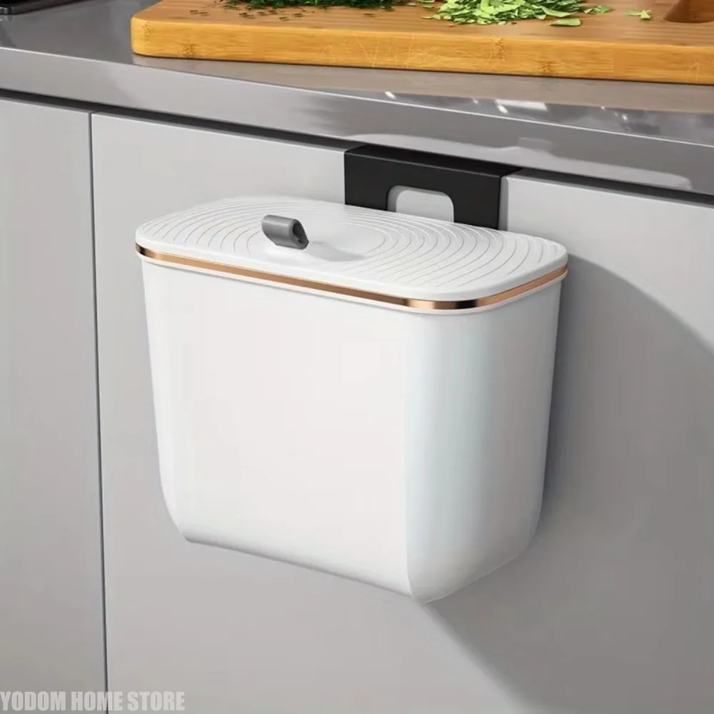Kitchen Cabinet Door Hanging Garbage Bin,Wall Mounted Trash Can with Lid,Multi-scene Recycling Basket for Bathroom & Kitchen Use