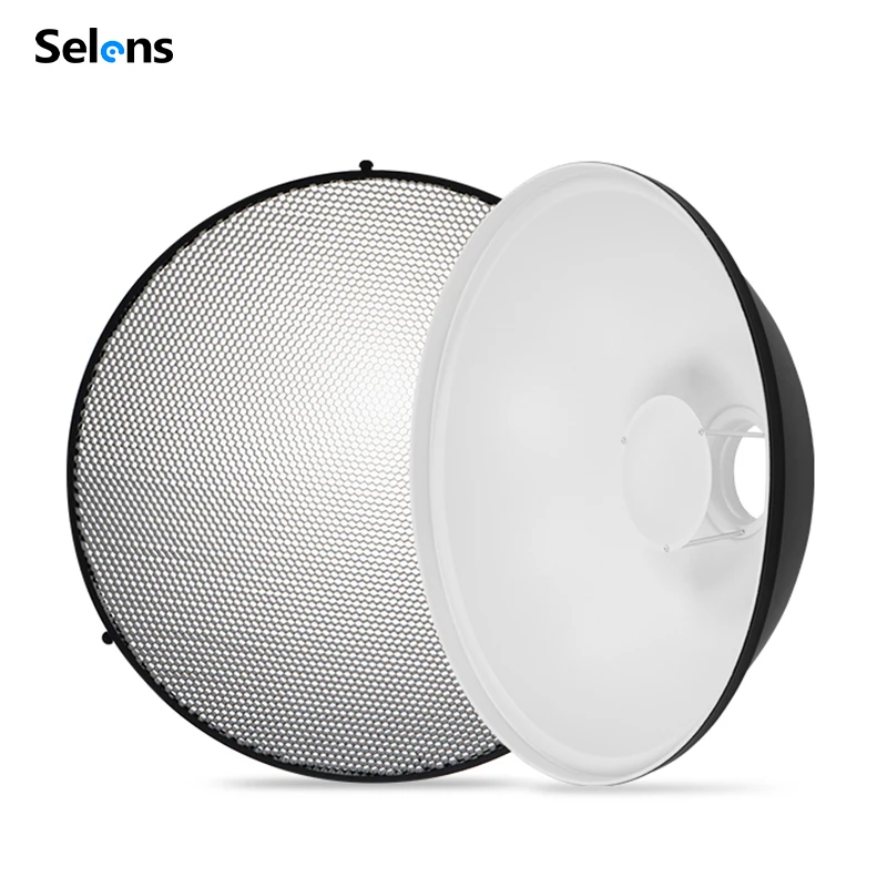Selens 70cm refletor de prato de beleza interior prateado/branco com grade de favo de mel e kit difusor para iluminação fotográfica de montagem Bowens