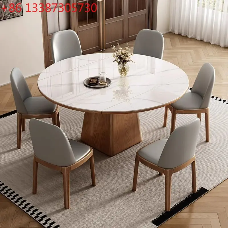 

Легкий роскошный обеденный стол из каменной плиты. Современный простой домашний раскладной круглый стол из массива дерева.