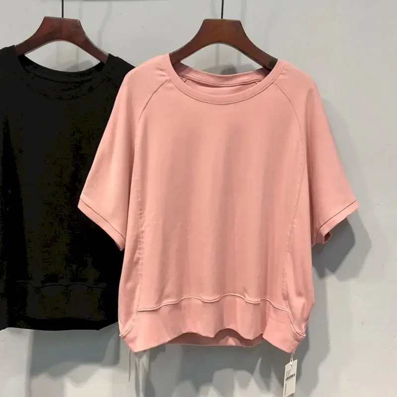 

Casual T Shirt Women Fashion Loose Solid Color T-shirt Bat Sleeve Design Short Sleeve Tops New In Summer Trend Tshirts E8488