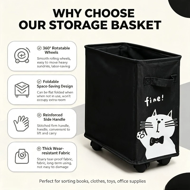 Under-Desk Wheeled Storage Trolley - Movable Office Organizer Basket for Workstation Essentials