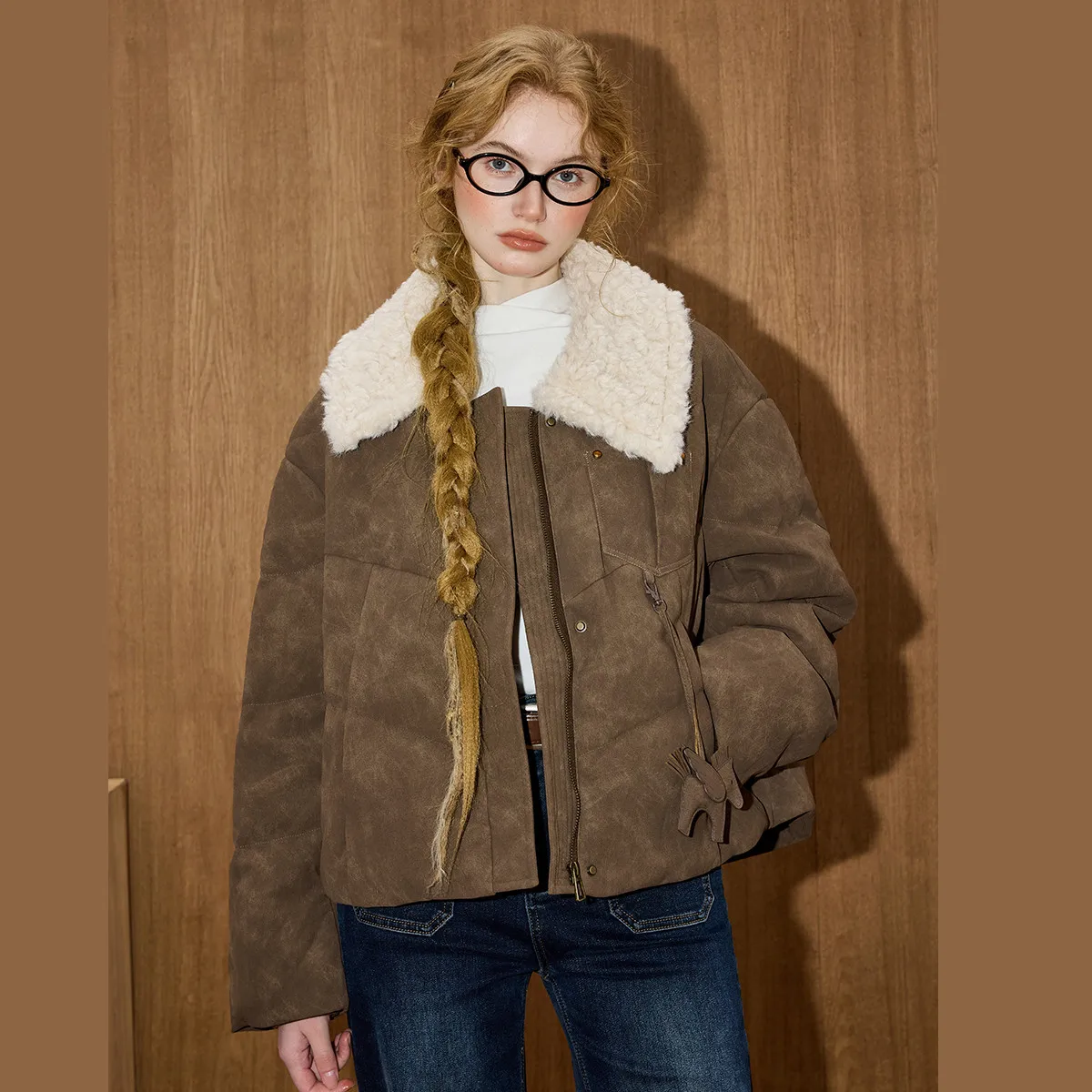 

Coolhut Oversized Short Puffer 2025 Winter 90% Down Fill Suede Touch Plush Collar Fleece Lining Relaxed Luxury Cocoon Coat