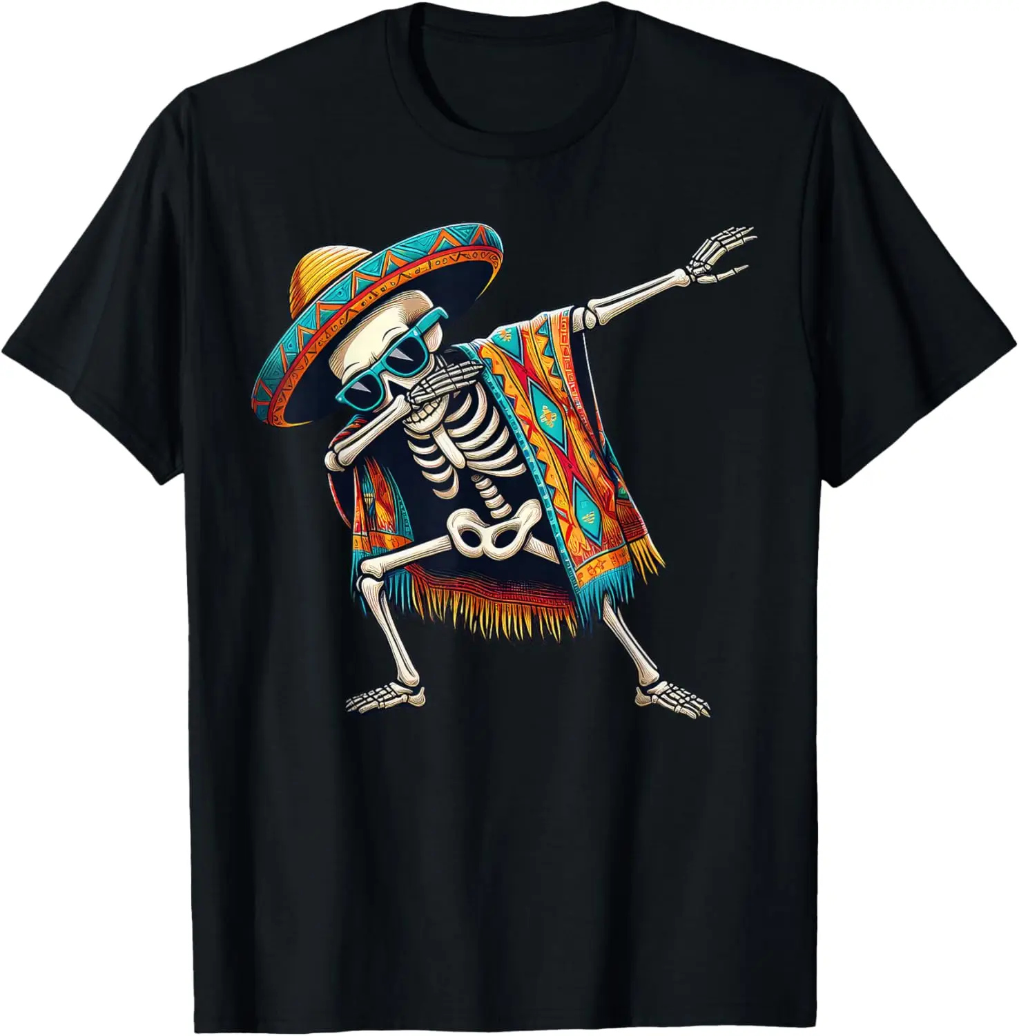 Dabbing Skeleton Sombrero Poncho Cinco De Mayo Mexican Funny T-Shirt