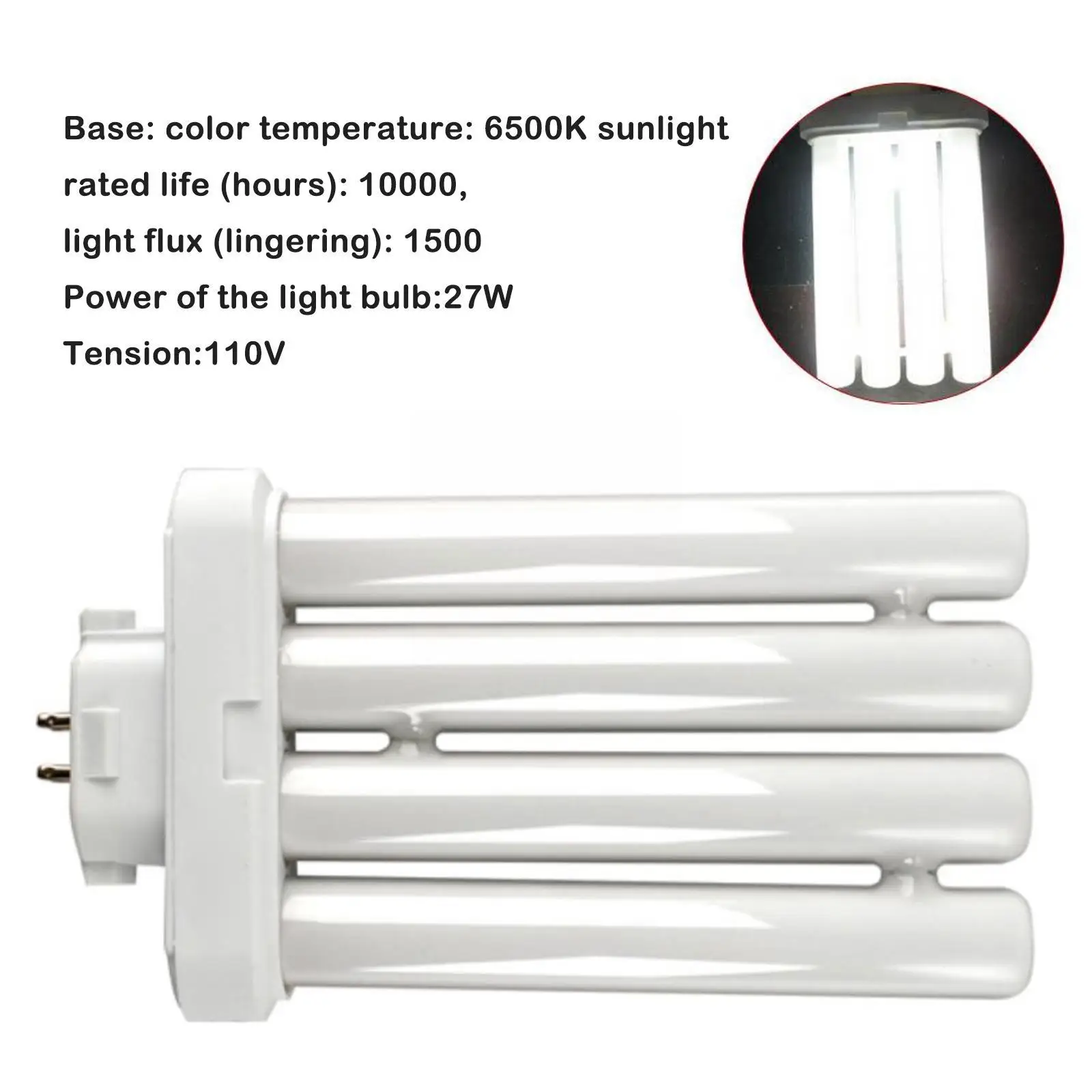 FML 27EX-N 27W Fluorescent Lamp 4 Pin Quad Tube Energy Fluorescent Bulb Bulb Saving 6500K Light Light 4 Compact Rows G1G3