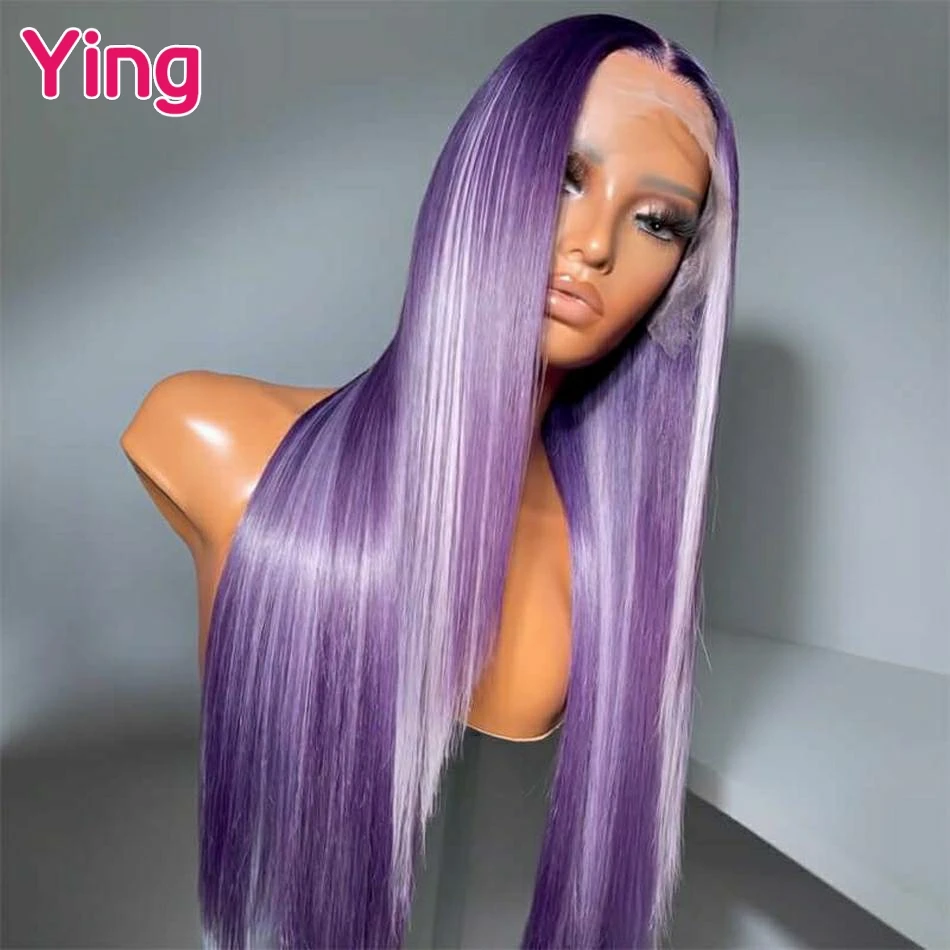 

Highlight Dark Purple Colored Bone Straight 13x4 13x6 Lace Frontal Wigs Human Hair PrePlucked Brazilian Remy 5x5 Closure Wigs