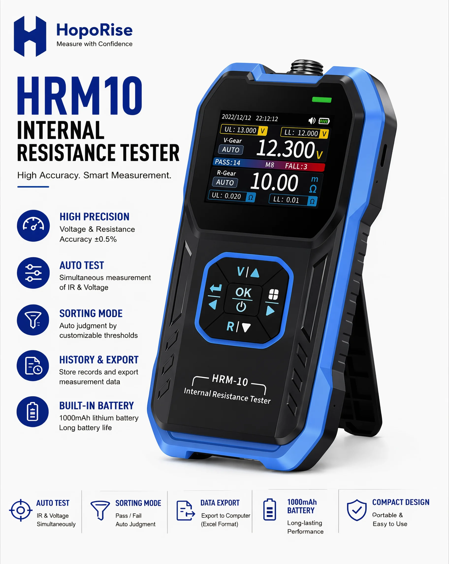 FNIRSI HRM-10 Battery Internal Resistance Tester 100V 200Ω Kelvin 4-Wire High Precision Voltage Meter TFT Color Display 1000mAh