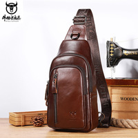 Men's Genuine Leather Shoulder Crossbody Chest Bag Top Layer Cowhide Fashionable Multifunctional Sports Casual Chest Bag