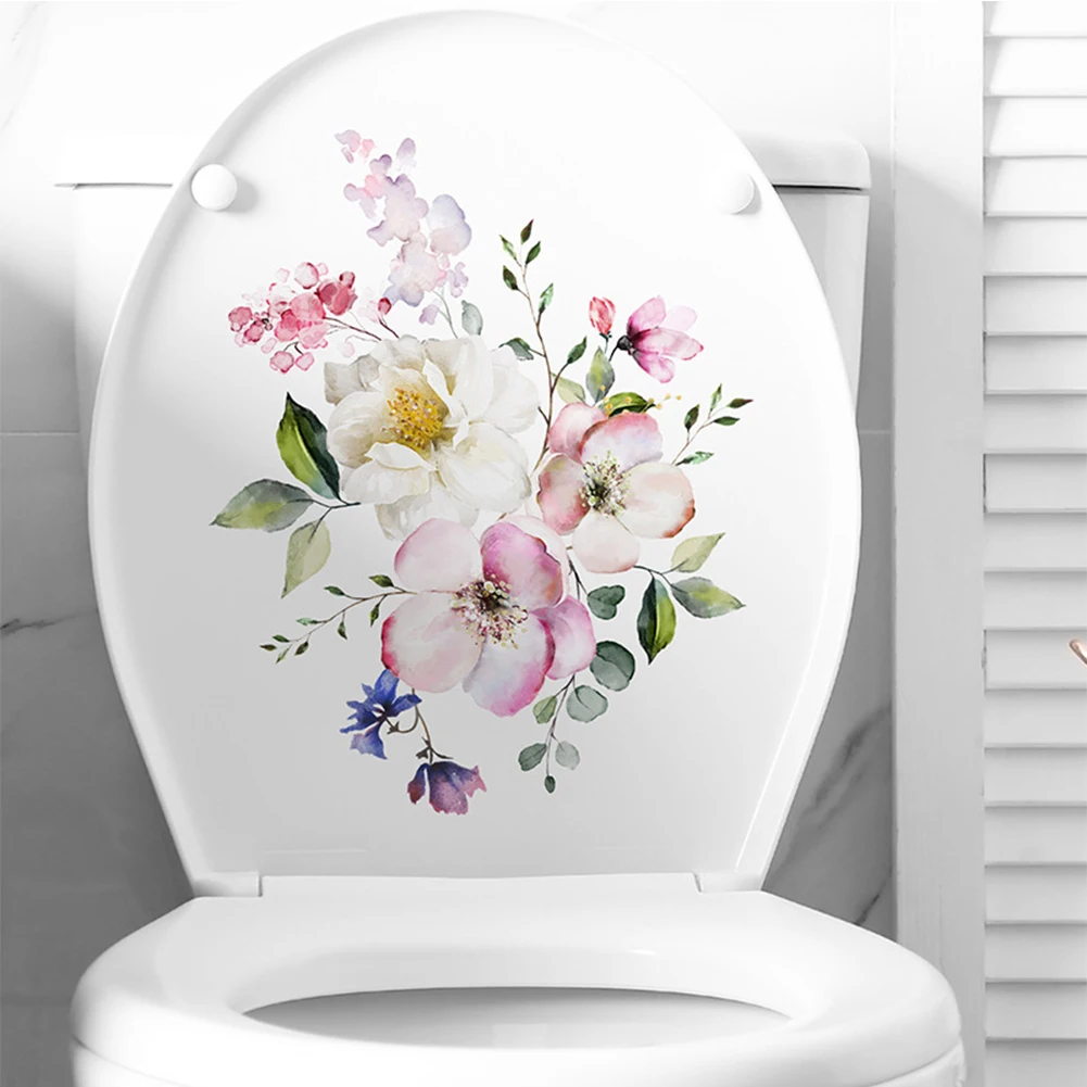 1pcs Bathroom Toilet Stickers Modern Minimalist Flowers Pattern Self-adhesive Paintings For Bathroom Decorations