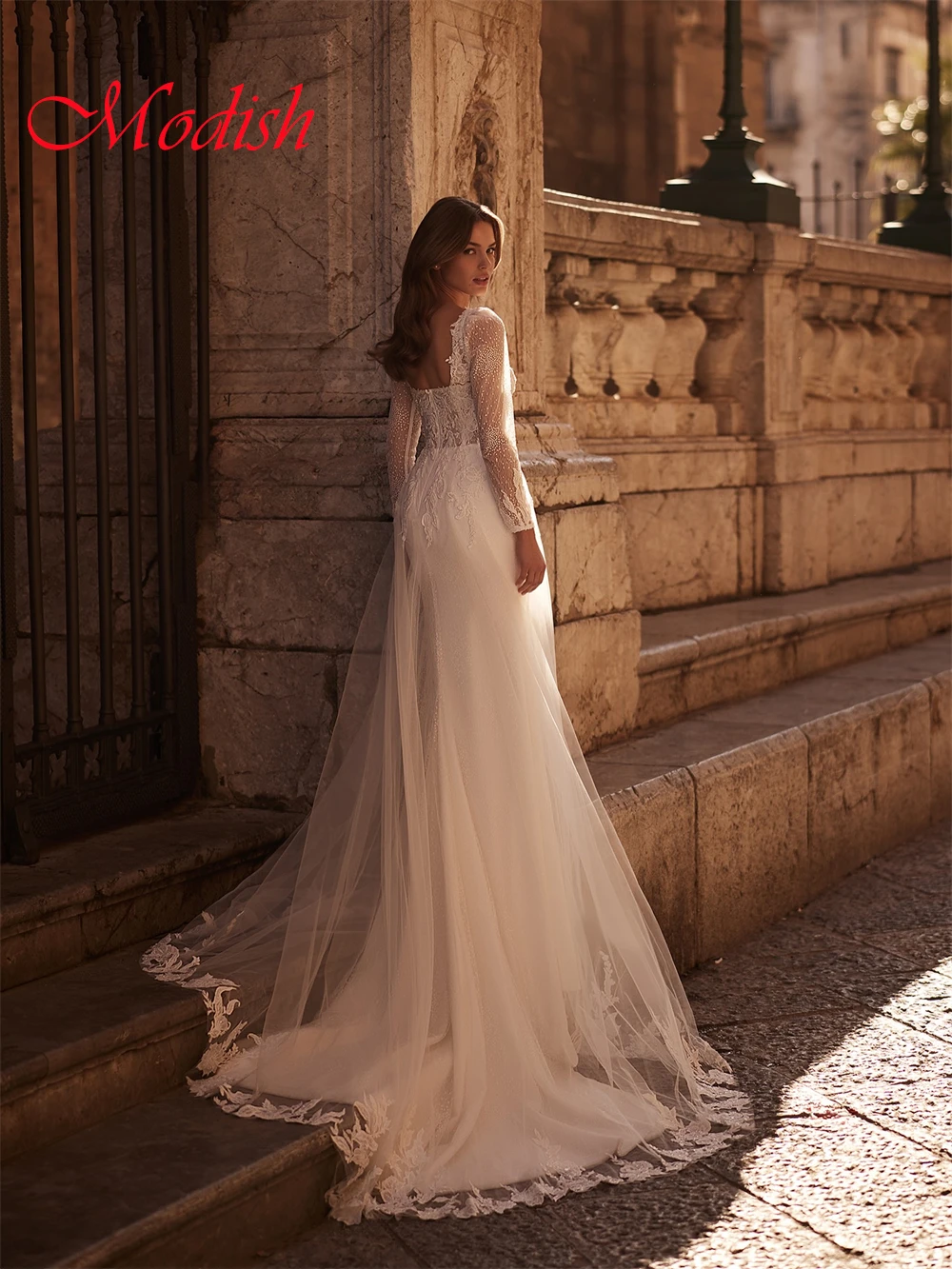 فستان زفاف أورجانزا ناعم عاجي مخصص رسمي على شكل قلب وأكمام طويلة زي العرائس ناعم على شكل حرف a ذيل محكمة فيستدو دي نوفيا #6