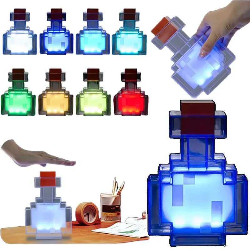 Minecraft Night Light Change Color Liquid Medicine Bottle Model Night Light Type C Rechargeable Abs Light for Cabinet Wardrobe