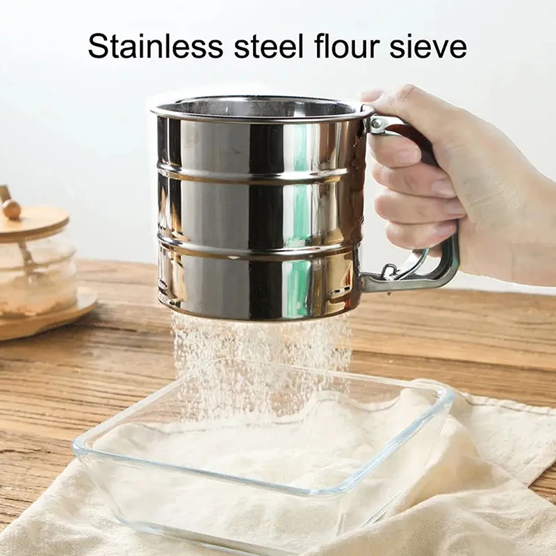 

Baking Flour Sifter Food Strainers Powder Stainless Steel Hand-held Reusable Sieve For Flour Cup Shakers Kitchen Baking Tools