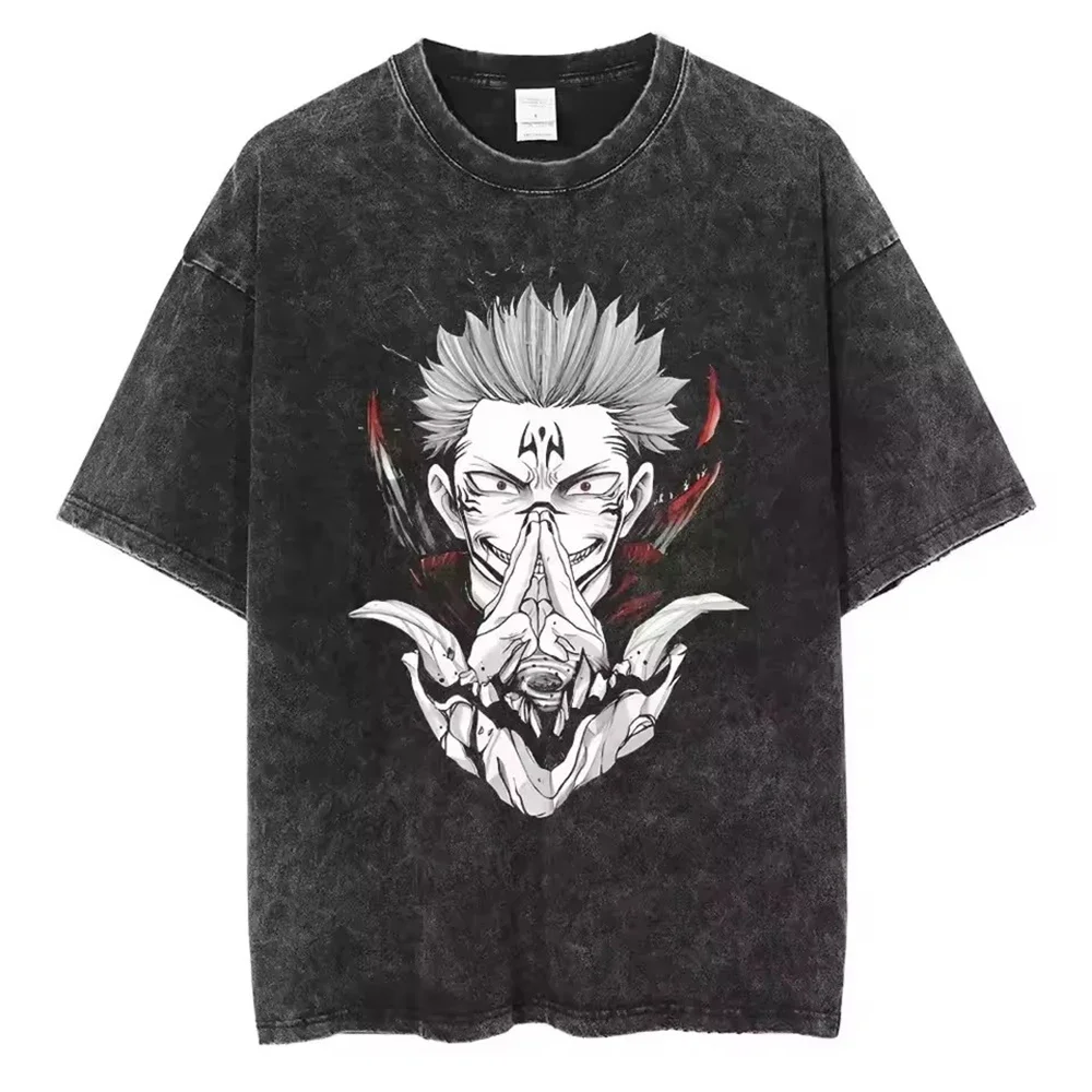 

Men's Japanese manga Jujutsu cartoon Harajuku 100% pure cotton short-sleeved round-neck T-shirt clothing top Y2k