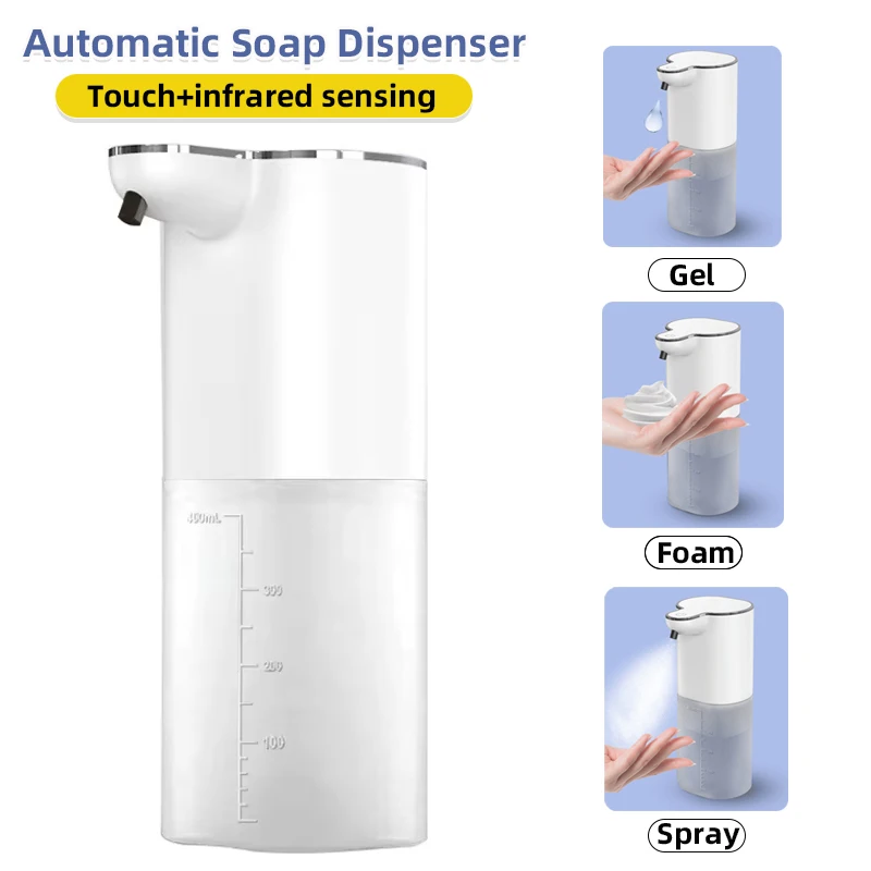 13.5oz/400ml Automatic Foam/Spray/Gel Soap Dispenser 4-Level Adjustable Auto Bathroom Wall Mounted Hand Soap Dispenser