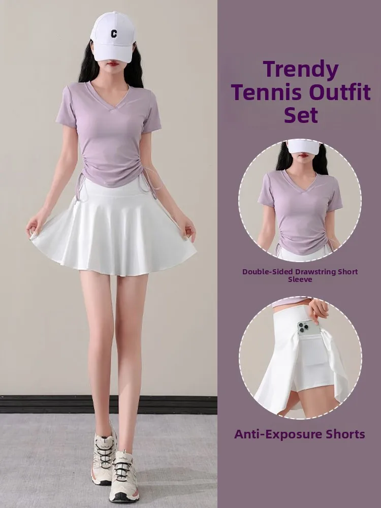 

Women's Sportswear Set Summer New Tennis Clothes Running orts Skirt Qui Dry Fitn Faion ort Sve V-ne T-irt