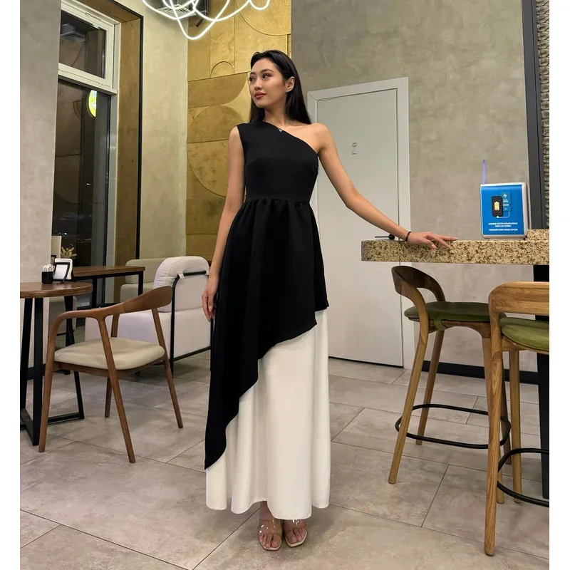 Indie Saudi Elegant Black A-Line Prom Gown Women One Shoulder customized Party Evening Dress Ankle Length Formal Occasion Gowns