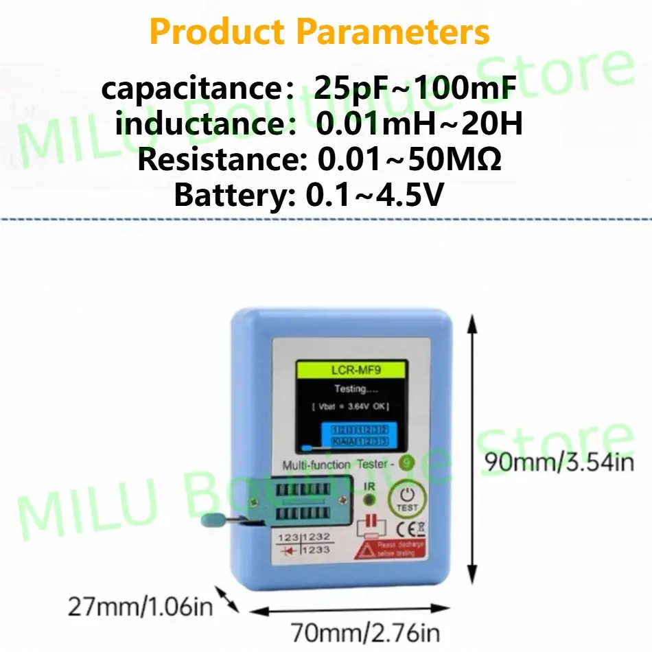 MF9 TFT 1.8-inch color screen high-precision multi-function transistor tester high battery life rechargeable automatic shutdown