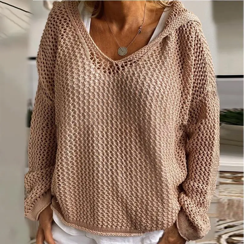 

BKLD 2026 Bestseller Knitted Outerwear Hooded Sweater Cover-Ups Lightweight Loose Pullover Long Sleeve Tops Women Clothing