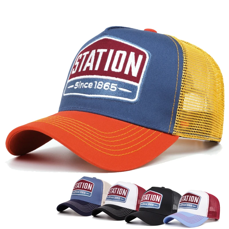 

Summer Adjustable Baseball Cap Embroidered Breathable Hip Hop Hat STATION Letter Pattern Mesh Trucker Hat Men and Women