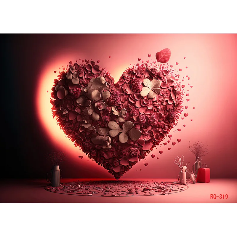 SHENGYONGBAO Red Heart-Shaped Creative Confession Scene Background Valentine's Day Love Photo Studio Photography Backdrops RQ-43