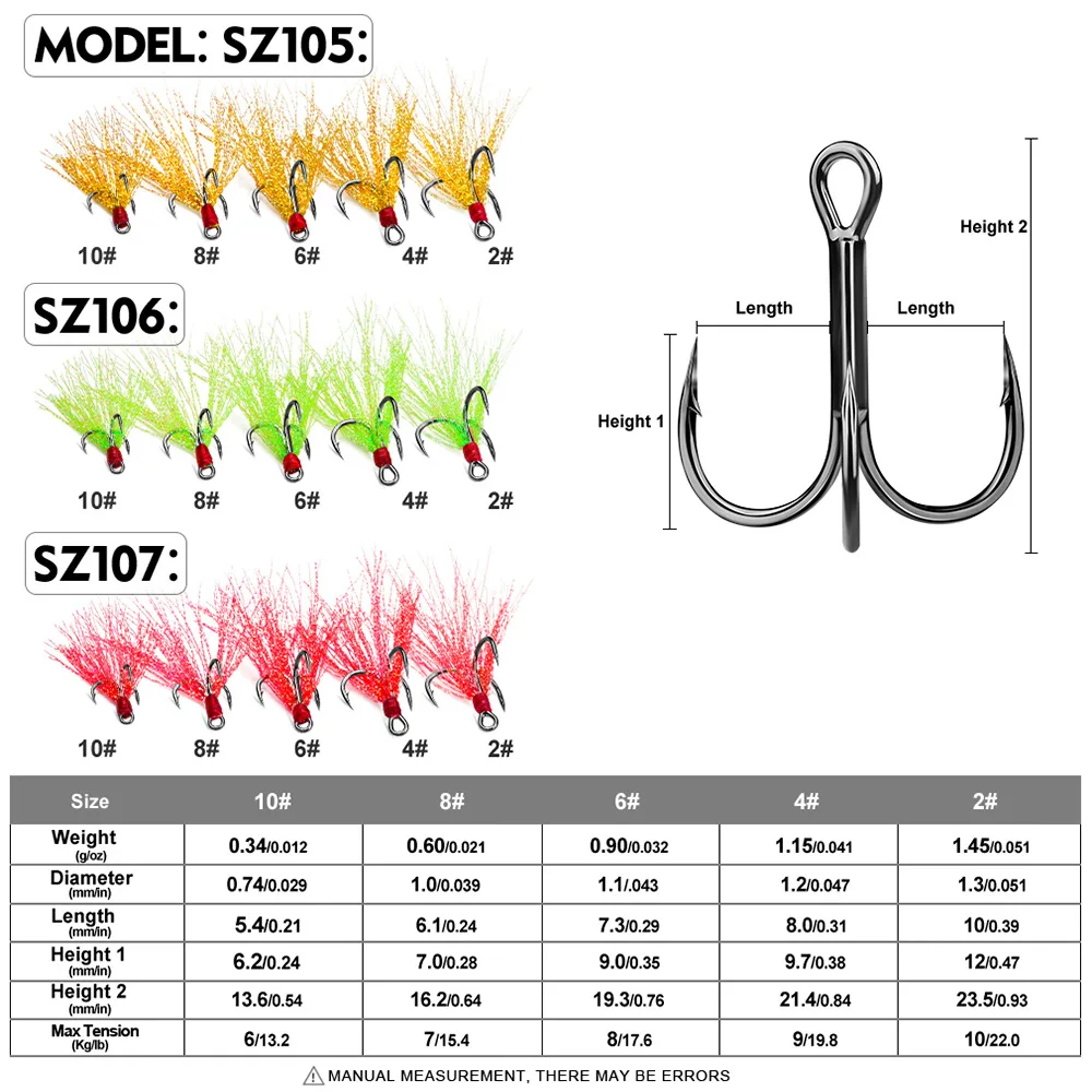 5Pcs 10Pcs Fishing Treble Hooks 4X Strength With Feather Tackle Fishing Hook Stronger Carbon Steel Barbed Fishhooks Pesca
