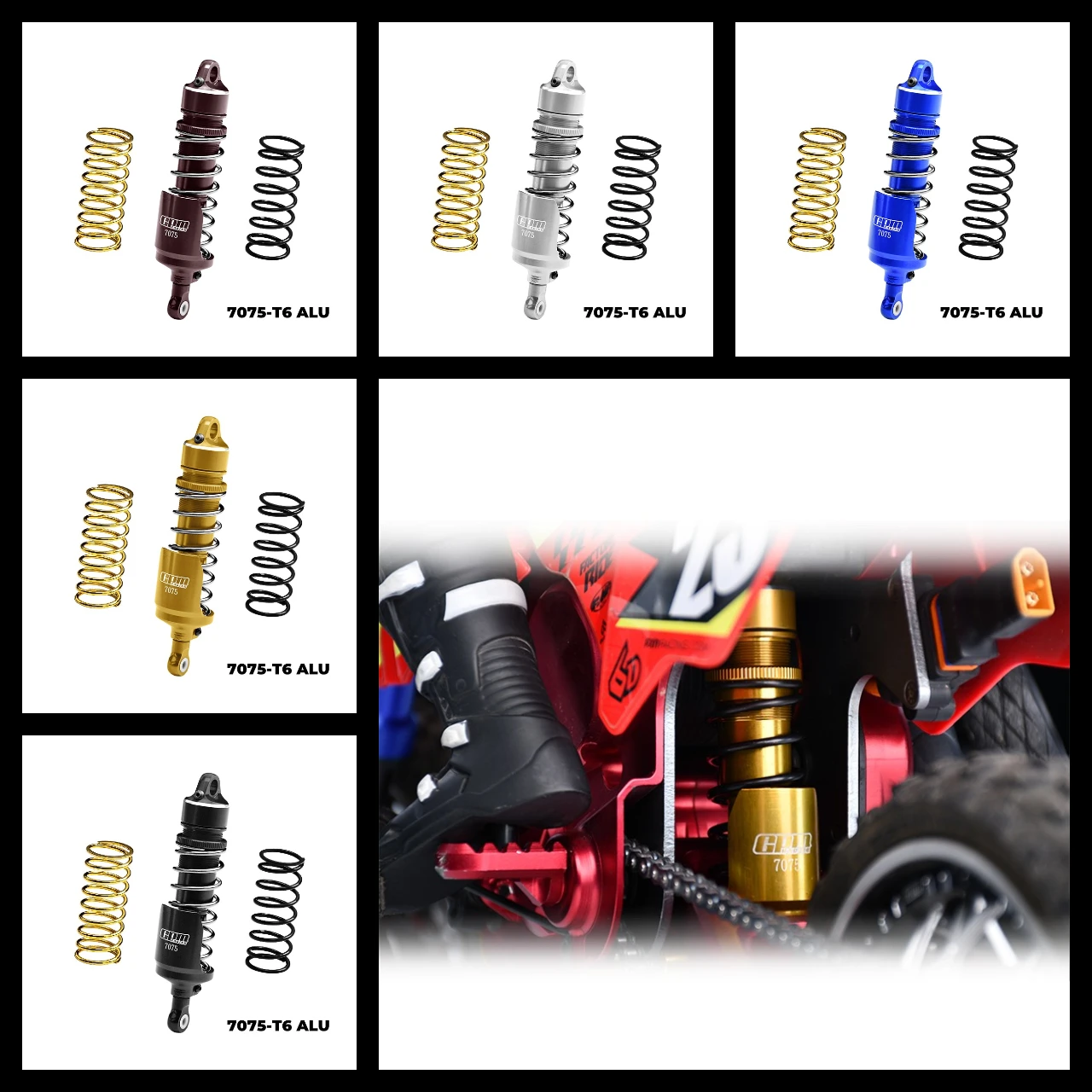 

GPM 7075 Alloy Rear Shock Absorbers For LOSI 1/4 Promoto MX SM Motorcycle LOS263007
