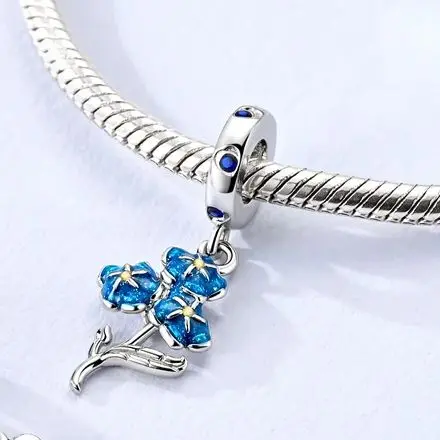 

925 Sterling Silver Dangle Charm Forget-me-not Flower Pendant Fit Original Bracelet Necklace Diy For Woman Jewelry