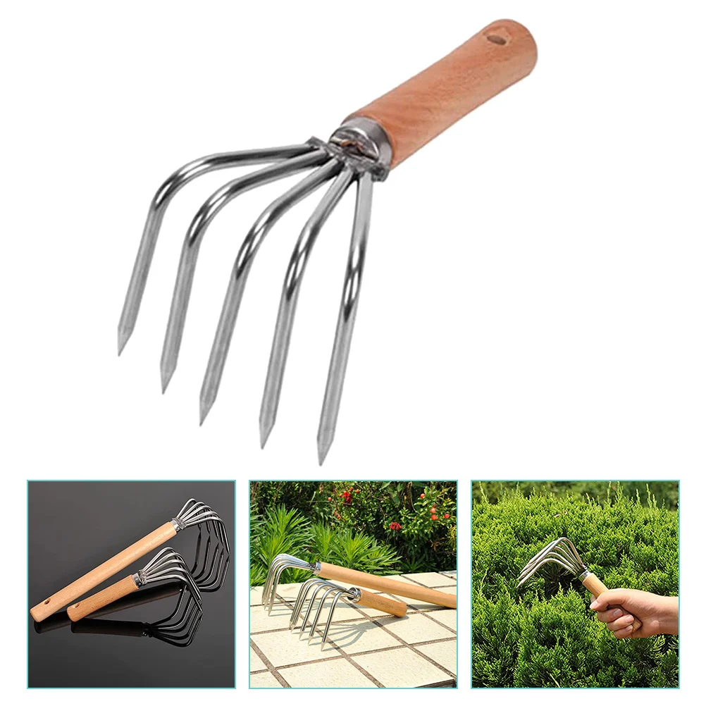 

Spreading Soil Rake Claw Style Beach Essentials Stainless Steel Shell Digging Tool Wooden