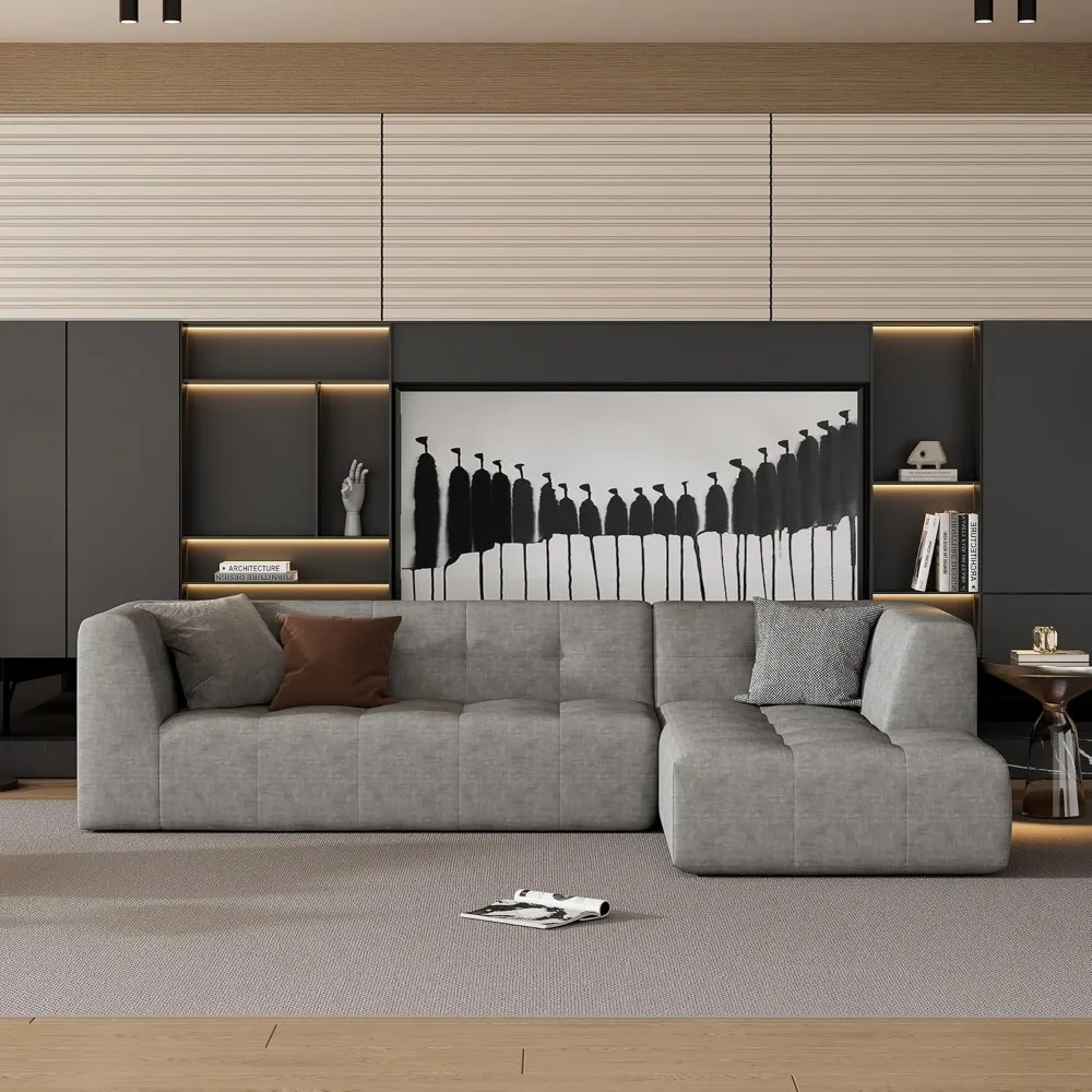 

Modern Minimalist Couch, Modular Combination Living Room Sofa Set, 110" L Shaped Upholstered Sofa Bed, 4-Seater Sectional Couch