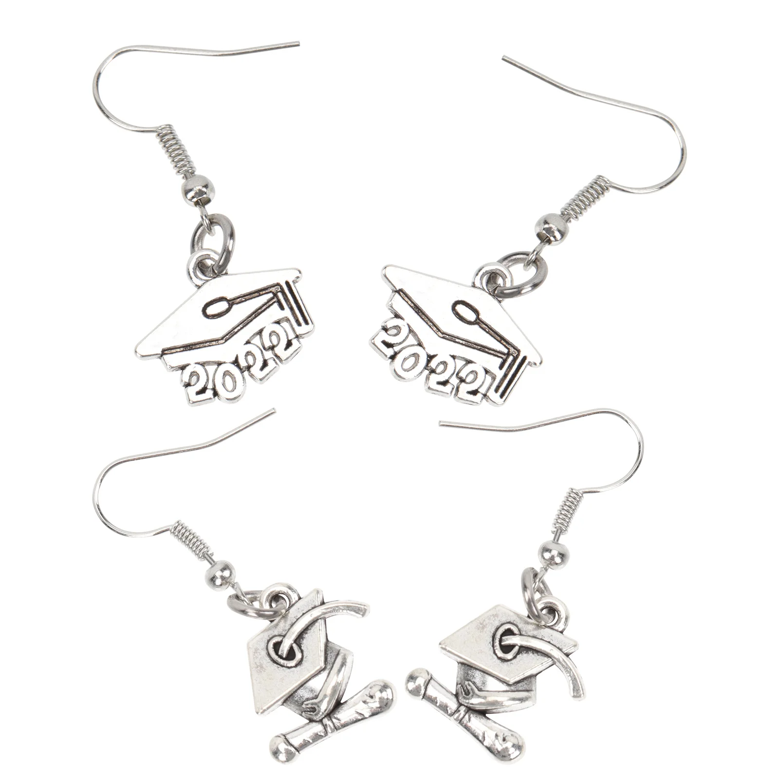 

2 Pairs Commemorate Bachelor's Cap Earrings Pendants Alloy Graduation Party Decorations