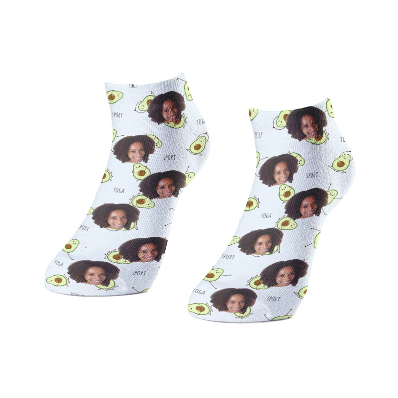 Custom Cartoon Avocado Socks with Faces Funny Letter Printed Photo Pet Socks Personalized Crew Socks Unisex Gift for Men Women