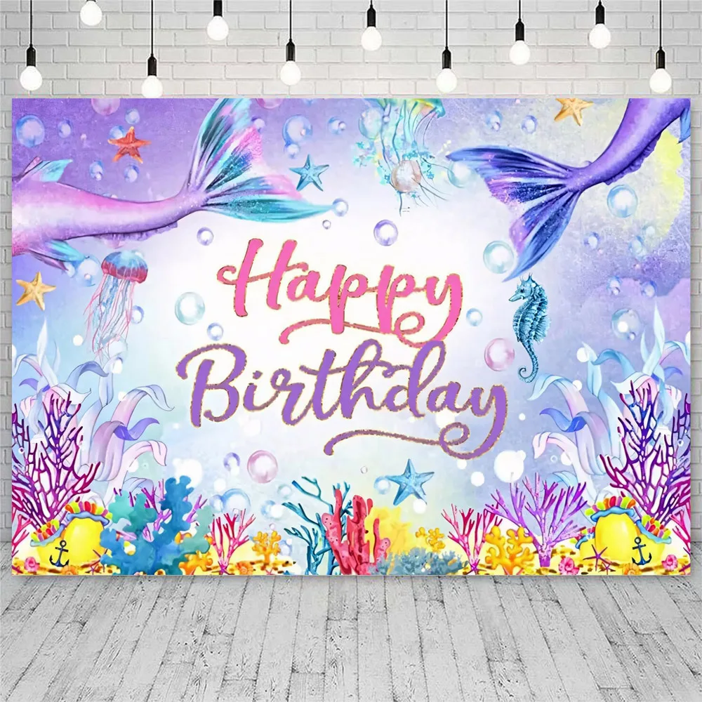 Little Mermaid Backdrop Underwater Princess Party Decor Sea Shell Photo Background Newborn Baby Shower Wedding Photography Props