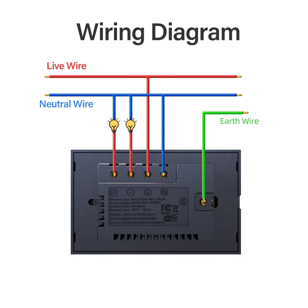 Tuya Wifi 1/2gang Touch Switches US Mexico Standard Socket, Tempered Glass Panel, Smart Switch Work with Google Home/ Alexa