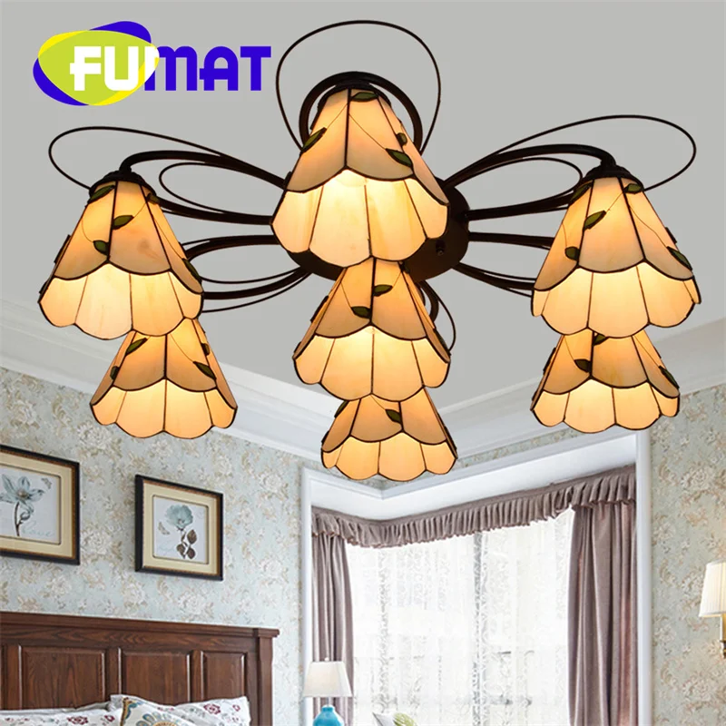 FUMAT Tiffany stained glass ceiling light deco the dining room Bedroom living room Warm colors warm chandelier retro style