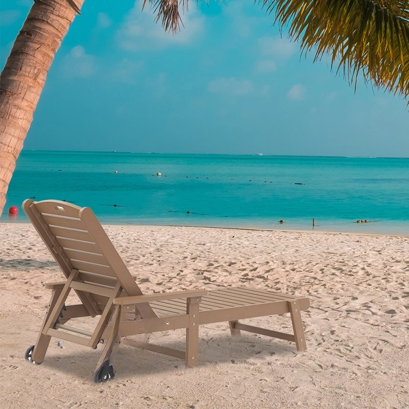 

4-Gear Adjustable Outdoor Lounger Pool Plastic Wood Beach Chair Hotel Outdoor Lounger Backrest Leisure Chair