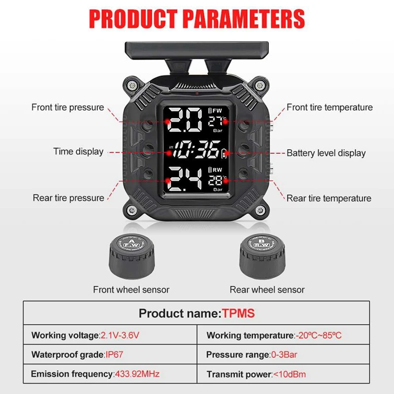 Motorcycle Tire Pressure Monitoring With Display Motorcycle Tire Detection High Temperature Resistant Monitoring System