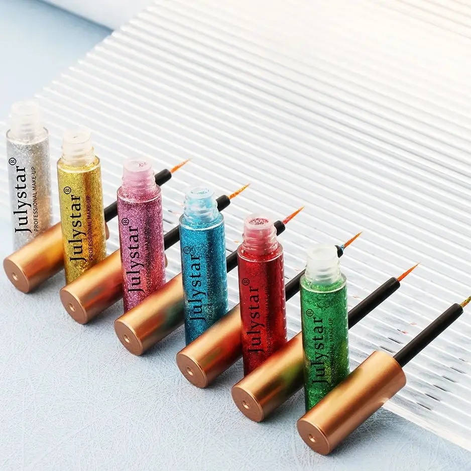 6 قطعة/صندوق الملونة الكحل السائل مجموعة بريق عيون اينر القلم عصا الترتر عدة السلس مقاوم للماء الماس نادي الحفلات مستحضرات التجميل
