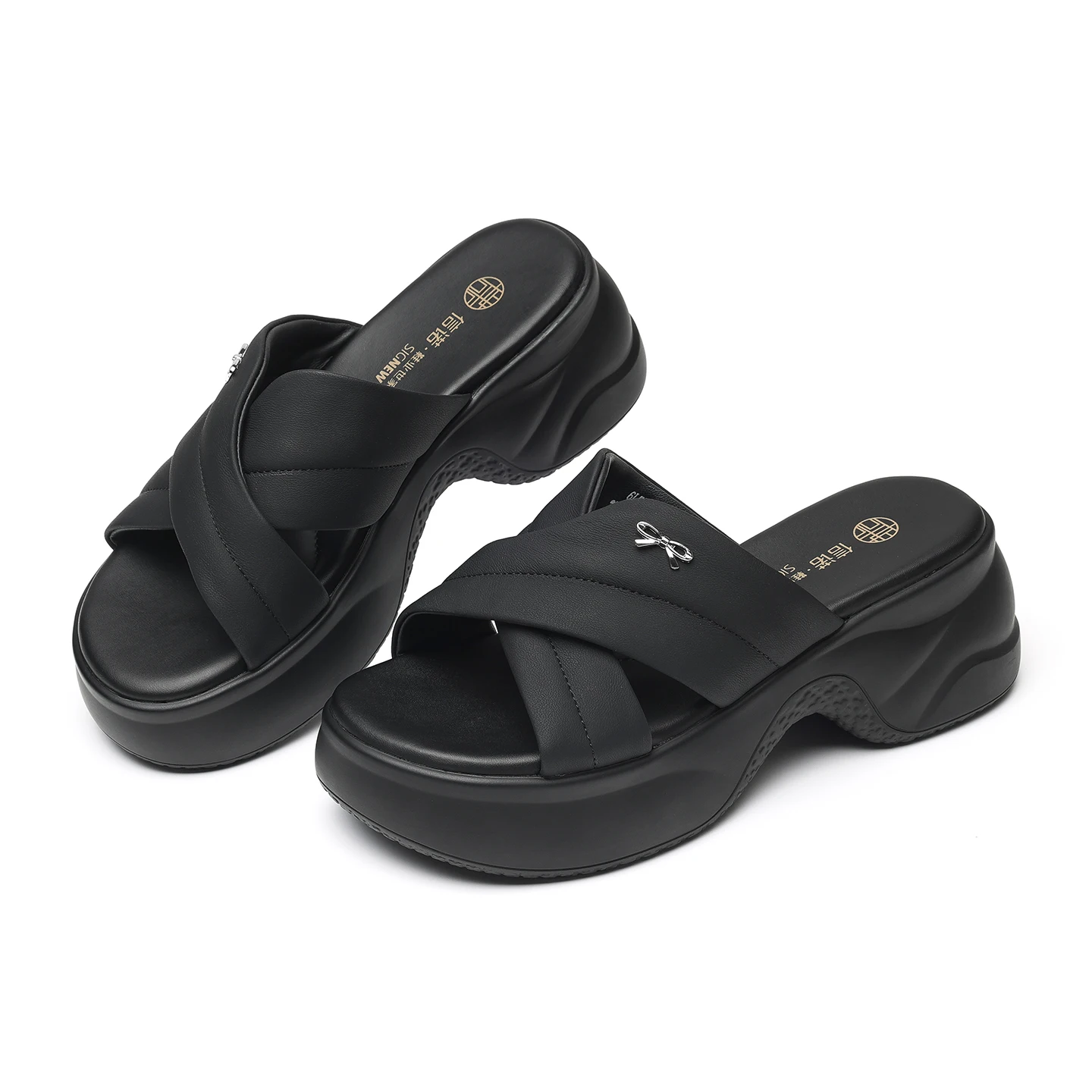 

Summer New Style Cross-Strap Thick-Soled Height-Increasing Sandals for Women, Black Platform Non-Slip Slide Sandals, Versatile for Commuting and Everyday Wear, Stylish Shoes That Make Legs Look Longer