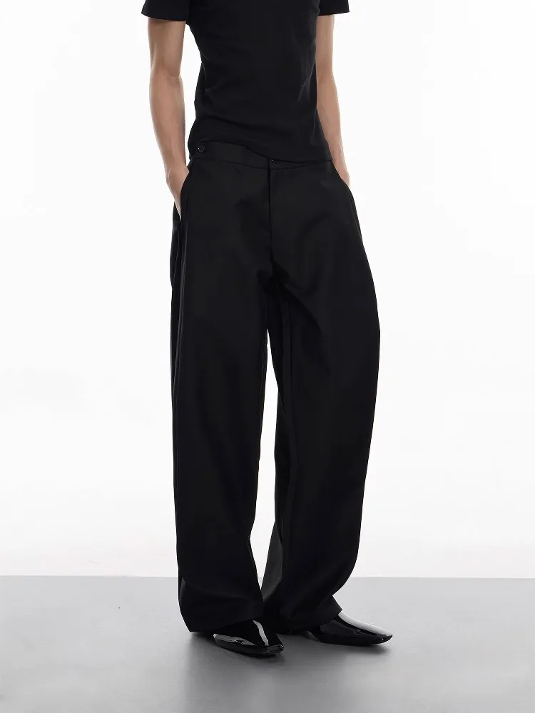 Mauroicardi Autunno Fresco Bello Lungo Flowy Nero Doppia Cintura Pantaloni Dritti per Gli Uomini Allentati Abiti di Design di Lusso 2025