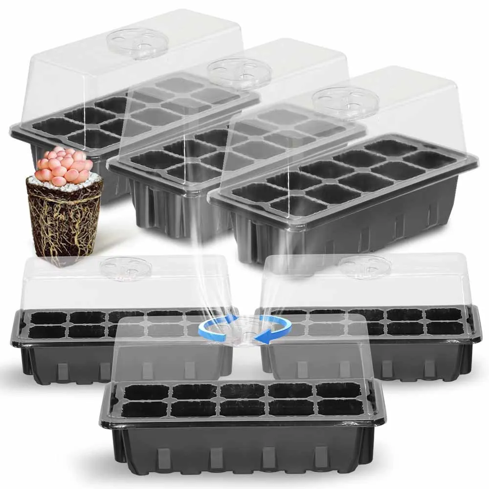 10 Cells Sill Nursery Seedling Trays Transparent Cover Germination Box Adjustable Humidity Indoor Garden Greenhouse Growth Pots