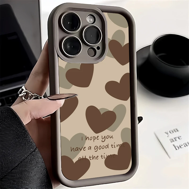 Phone Case For Xiaomi Redmi Note 13 12S 11S 10 10S 11 12 Pro Plus 5G 13C 12C 4G Soft Silicone TPU Cute Brown Love Heart Cover