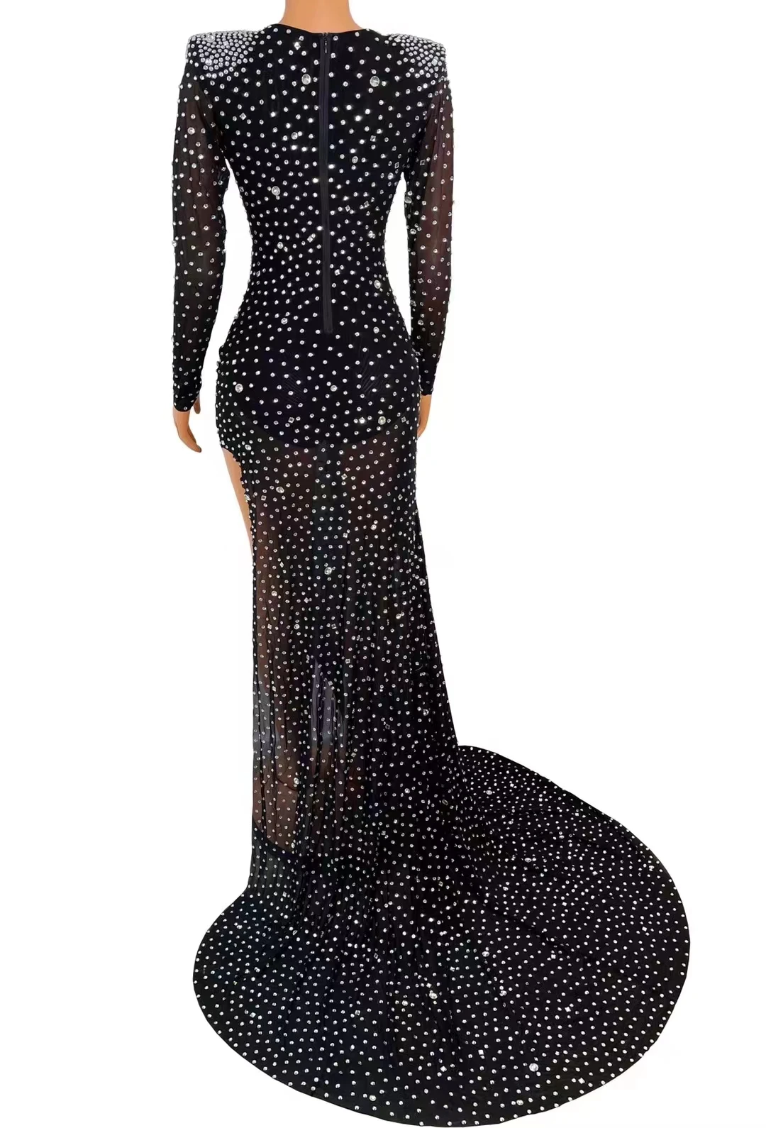 Shining Full Stones 3 colori Nude Black RedEvening Celebrate Long Train Dress Dance PromOutfit Birthday Shiny Costume A215