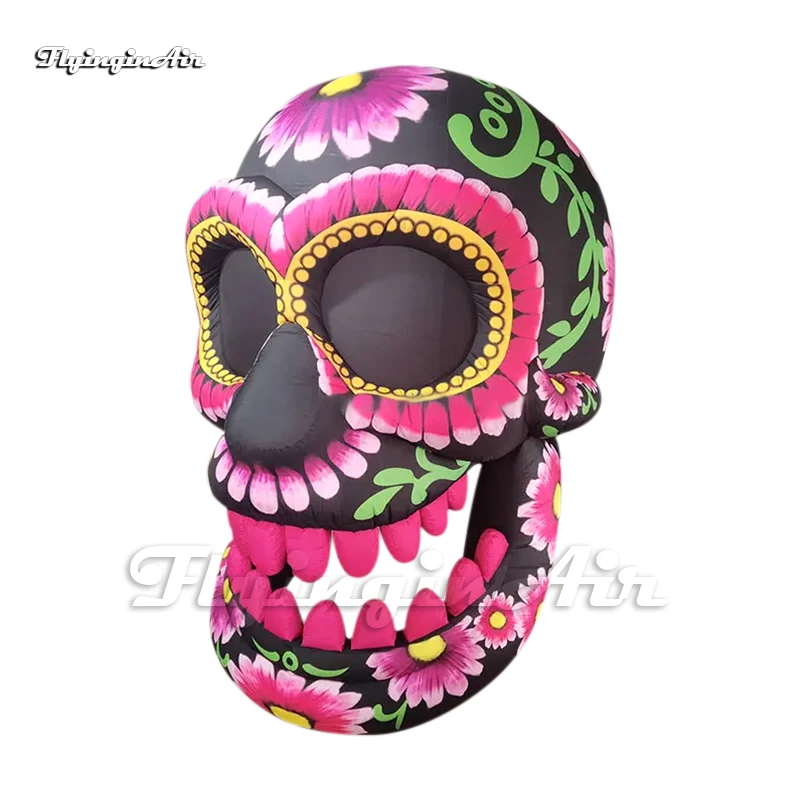 Hanging Inflatable Catrina Skull Model Pendent Purple Air Blown Cranium Balloon For Halloween And Arts Festival Decoration