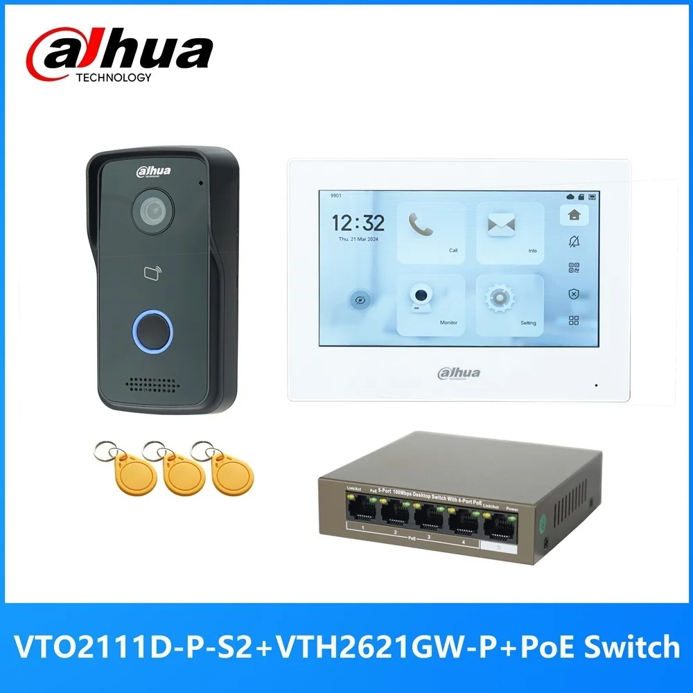 

Dahua Multi-Language IP Video Intercom KIT,VTO2111D-P-S2 & VTH2621GW-P & PoE switch,support SIP,RFID Card Unlock