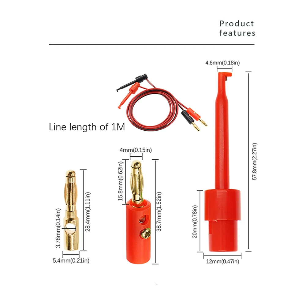 1 Pair 1M 4mm Banana Plug to Electric Hook Clip Test Cable Gold Plated for Multimeter Test Leads Wire Connector Red Black Banana - view 6